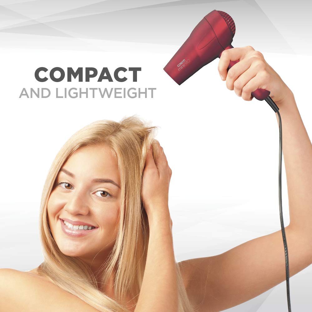 Conair miniPRO Tourmaline Ceramic Travel Hair Dryer with Folding Handle, Red