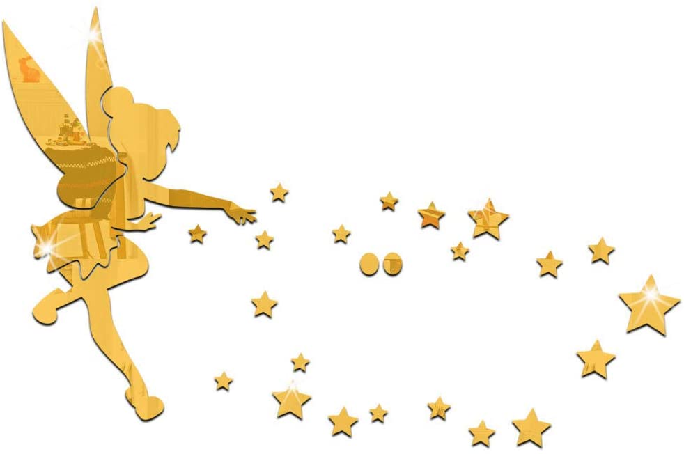 QJKai 12 Pieces Mirror Wall Art Fairies Scatter Stars Big Mirror for Living Room for Bedroom, Home, 