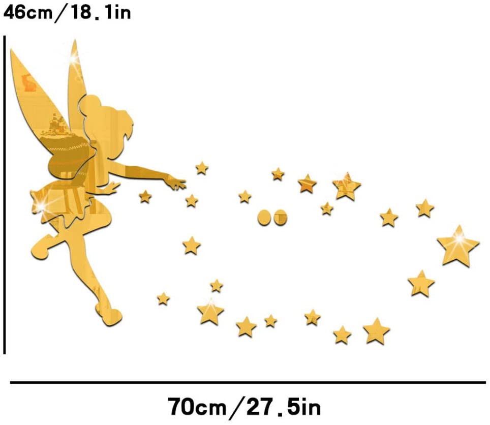 QJKai 12 Pieces Mirror Wall Art Fairies Scatter Stars Big Mirror for Living Room for Bedroom, Home, 