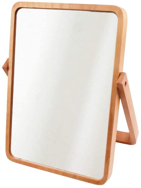 Restbuy Pine Wood Rectangle Tabletop Vanity Standing Table Makeup Cosmetic Mirror with Wood Frame St
