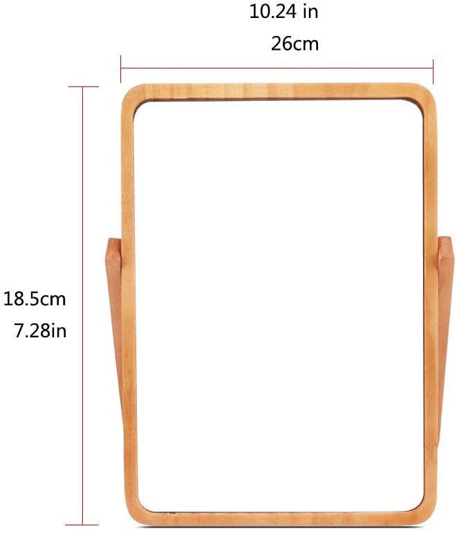 Restbuy Pine Wood Rectangle Tabletop Vanity Standing Table Makeup Cosmetic Mirror with Wood Frame St