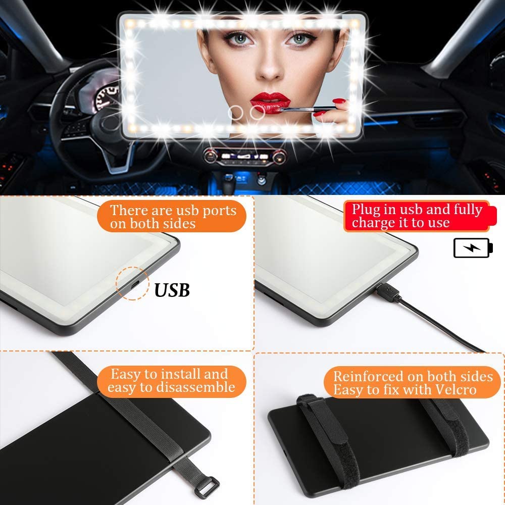 Car Sun Visor Mirror with LED Lights Automobile Makeup Mirror with Lights Cosmetic Mirror Clip on Su