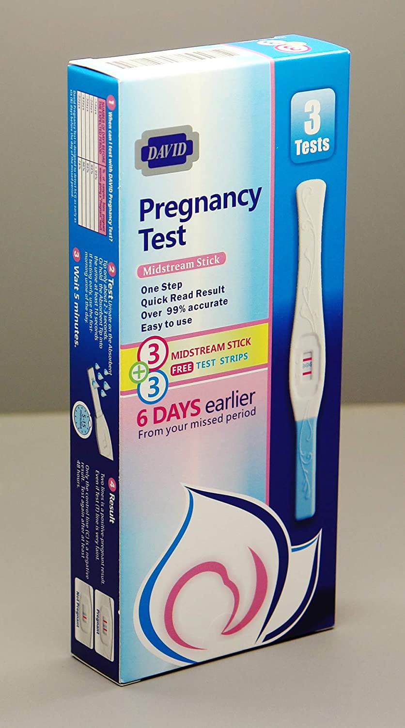 David 3 HCG Pregnancy Test Midstream Sticks and 3 Test Strips with 3 Free Urine Cups Individually-Se