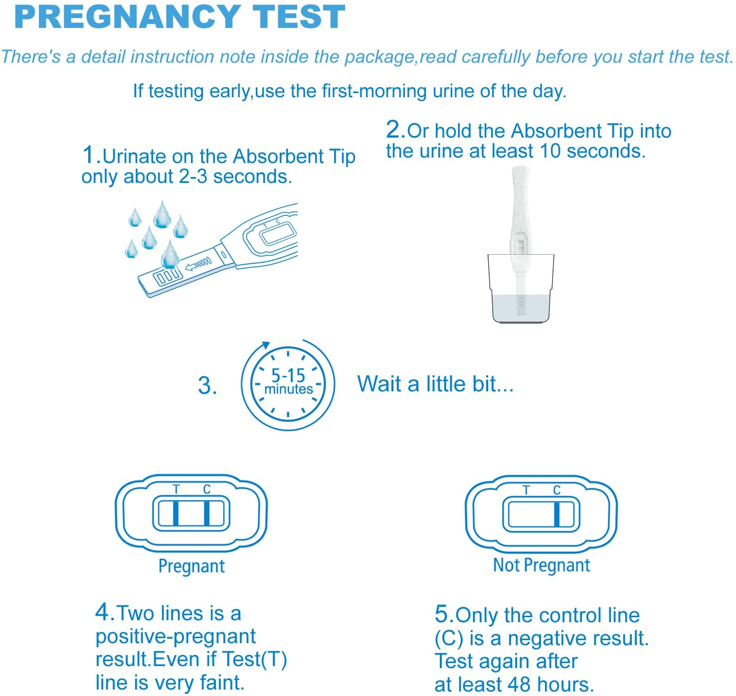 David 3 HCG Pregnancy Test Midstream Sticks and 3 Test Strips with 3 Free Urine Cups Individually-Se