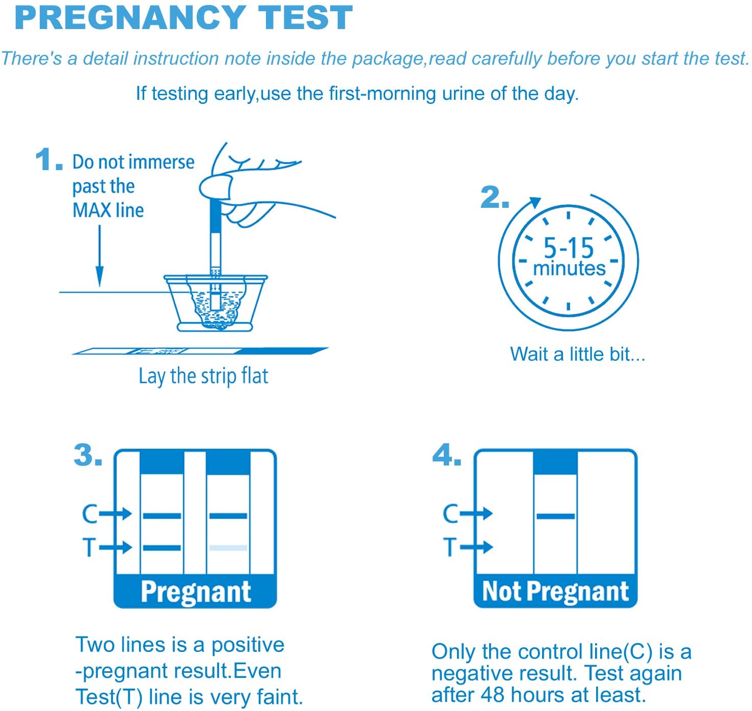 David 3 HCG Pregnancy Test Midstream Sticks and 3 Test Strips with 3 Free Urine Cups Individually-Se