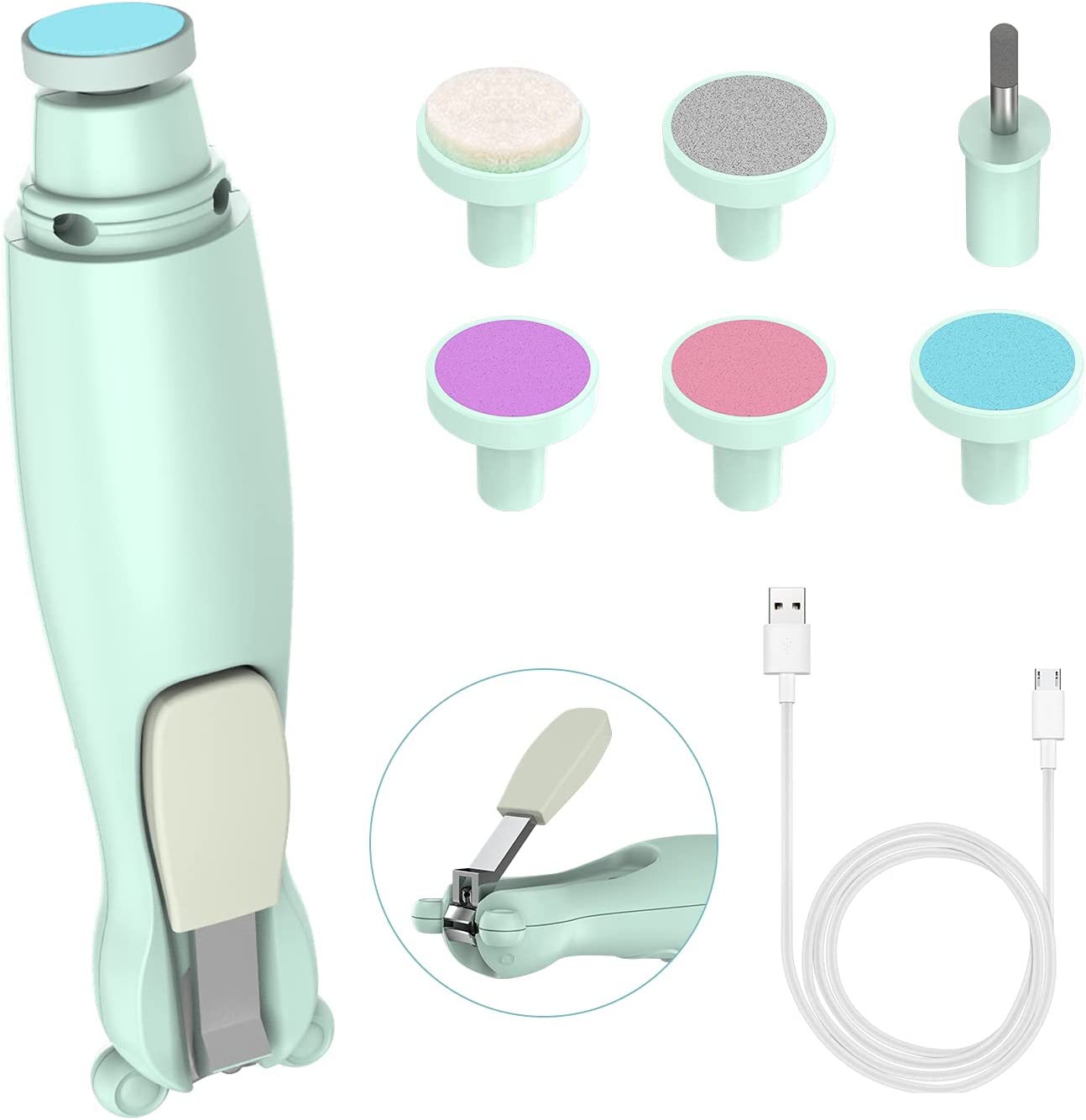 Grarg Baby Nail Clippers,Safe Baby Nail Trimmer Electric Manicure Set With Nail Clippers,USB Baby N