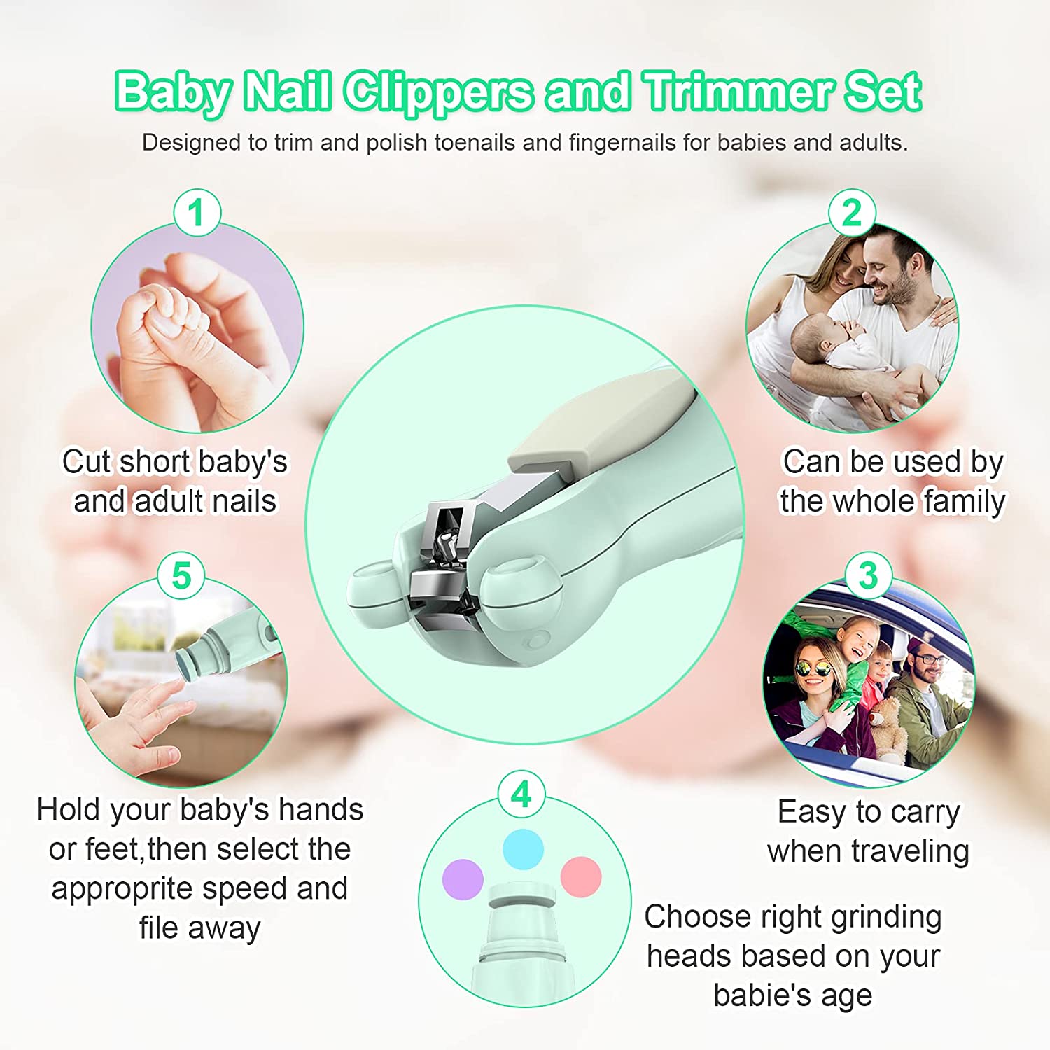 Grarg Baby Nail Clippers,Safe Baby Nail Trimmer Electric Manicure Set With Nail Clippers,USB Baby N