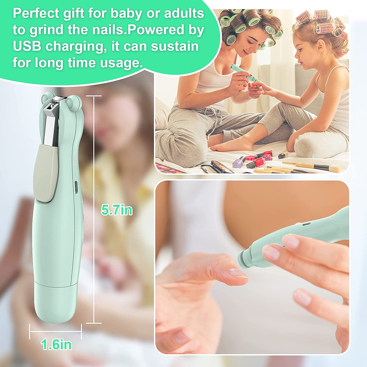 Grarg Baby Nail Clippers,Safe Baby Nail Trimmer Electric Manicure Set With Nail Clippers,USB Baby N