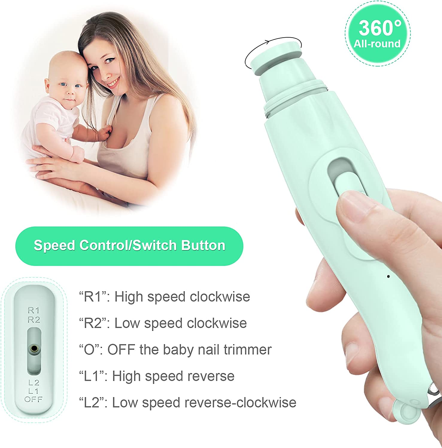 Grarg Baby Nail Clippers,Safe Baby Nail Trimmer Electric Manicure Set With Nail Clippers,USB Baby N