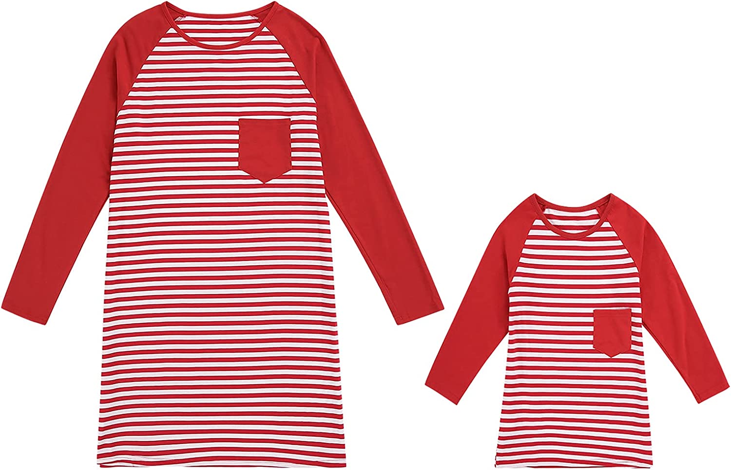 Christmas Casual Mother Daughter Winter Red Striped Maxi Dress Family Matching Pajamas Nightgown Dre