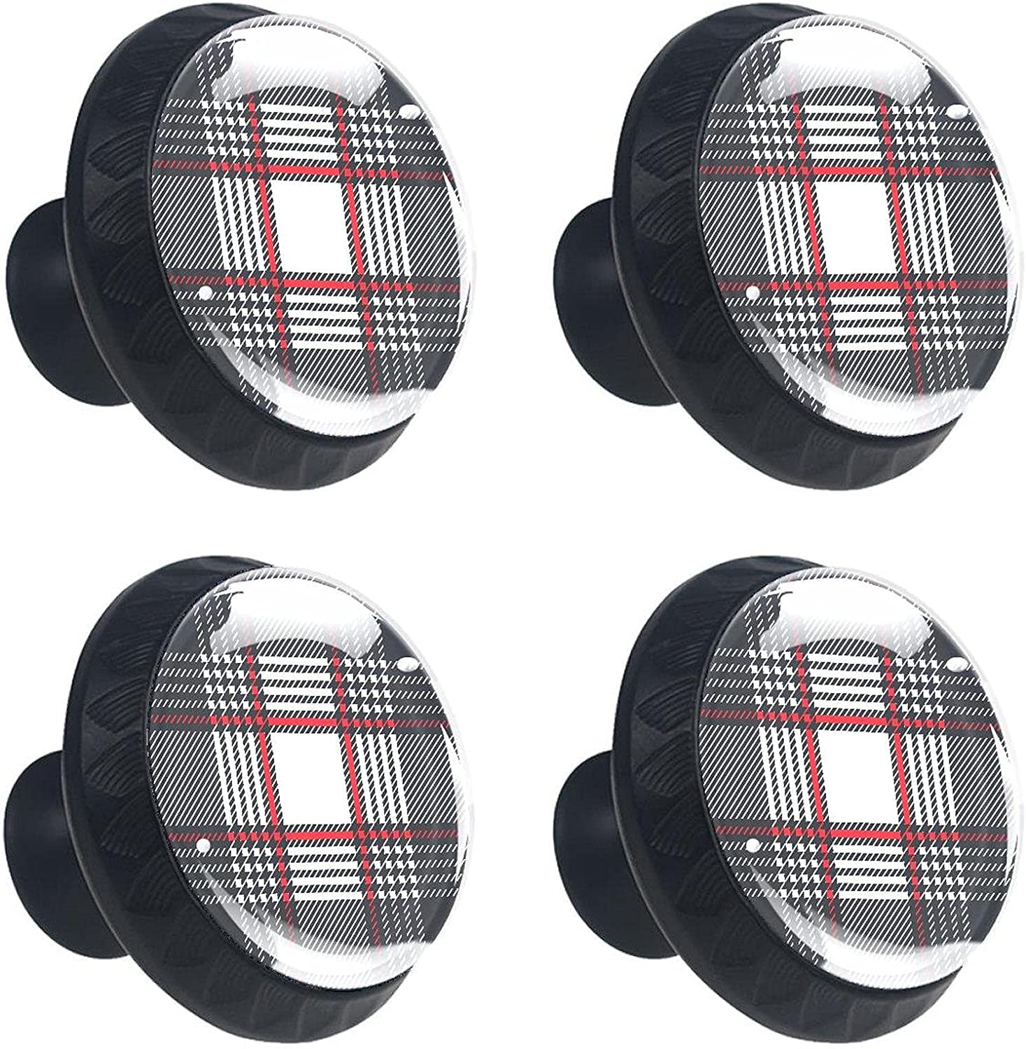 Black & White Scottish Plaid for Kitchen,Cupboard 4 PCSDresser Drawer Handles Knobs