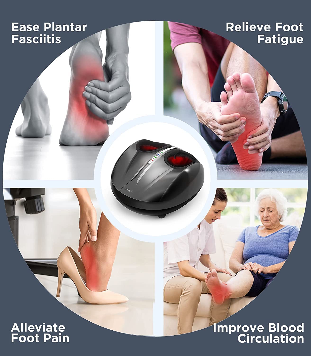 Cunmiso Foot Massager Machine with 2 Heat Modes & Remote, All-Round Shiatsu Foot Massager with Deep 