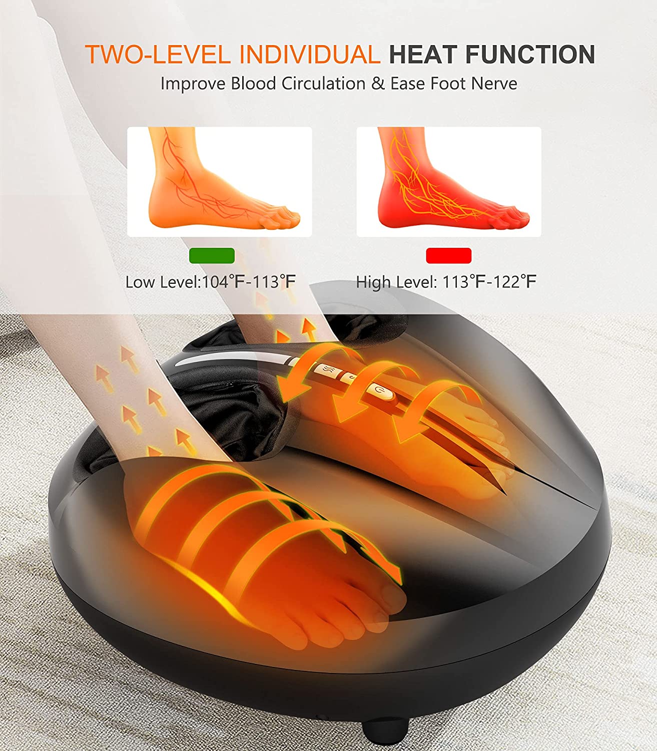 Cunmiso Foot Massager Machine with 2 Heat Modes & Remote, All-Round Shiatsu Foot Massager with Deep 