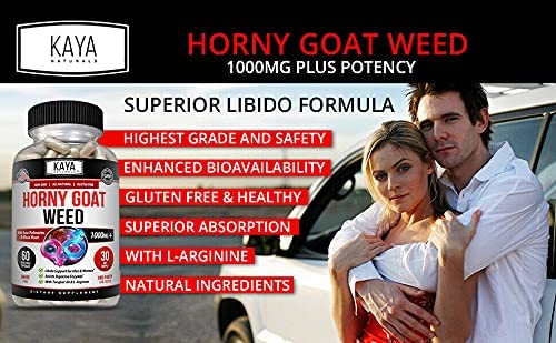Kaya Naturals Horny Goat Weed Extract 1560mg Maca, Saw Palmetto Ginseng, Arginine Libido Enhancing V