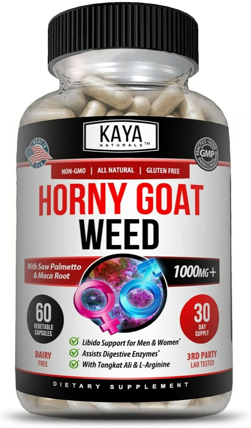 Kaya Naturals Horny Goat Weed Extract 1560mg Maca, Saw Palmetto Ginseng, Arginine Libido Enhancing V