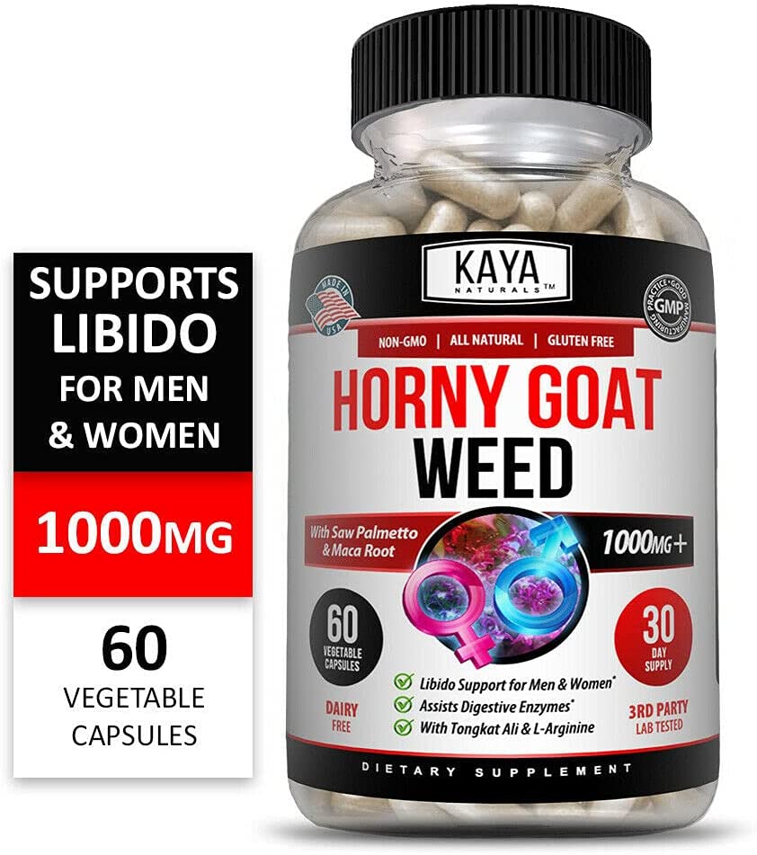 Kaya Naturals Horny Goat Weed Extract 1560mg Maca, Saw Palmetto Ginseng, Arginine Libido Enhancing V
