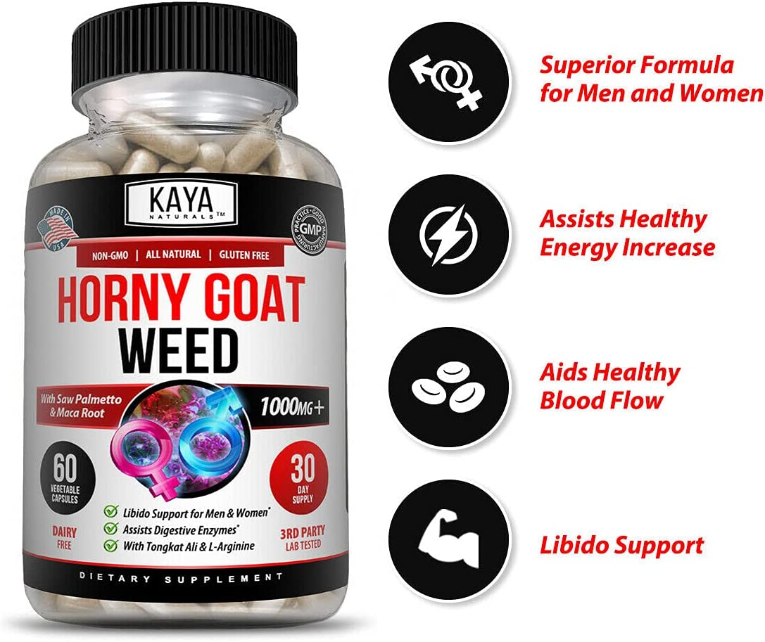 Kaya Naturals Horny Goat Weed Extract 1560mg Maca, Saw Palmetto Ginseng, Arginine Libido Enhancing V