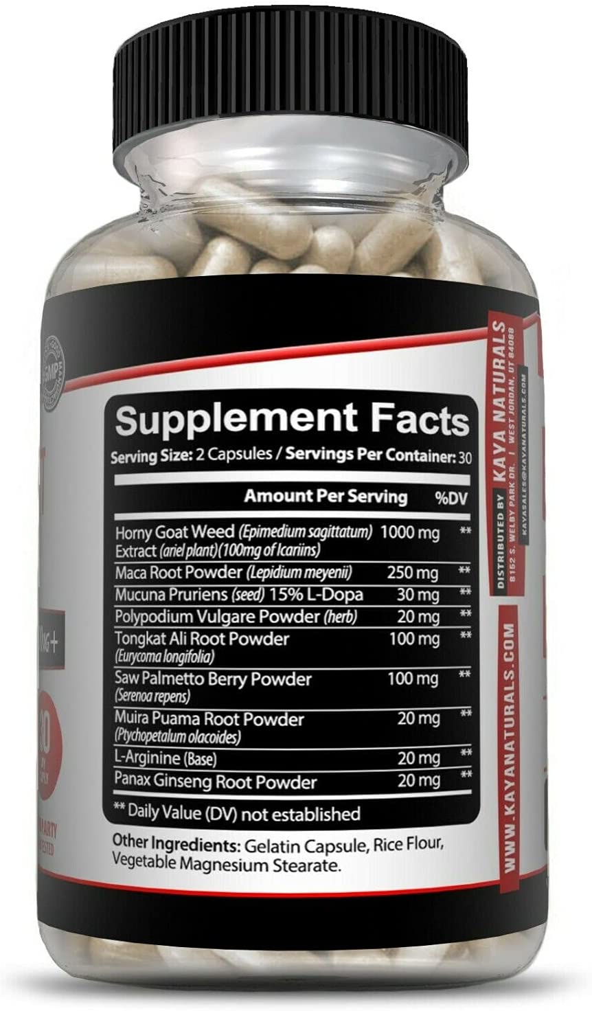 Kaya Naturals Horny Goat Weed Extract 1560mg Maca, Saw Palmetto Ginseng, Arginine Libido Enhancing V
