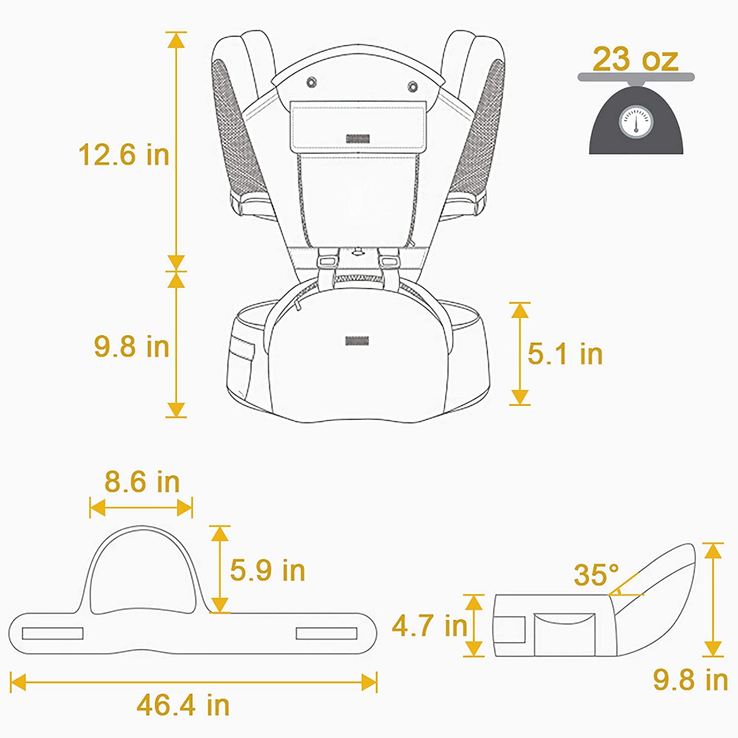 FRUITEAM Baby Carrier, 6-in-1 Baby Carrier with Waist Stool, One Size Fits All -Adapt to Newborn, Ba
