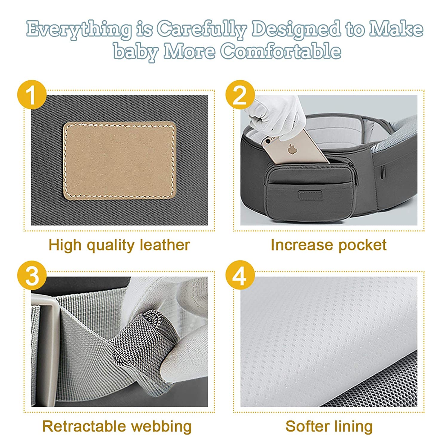 FRUITEAM Baby Carrier, 6-in-1 Baby Carrier with Waist Stool, One Size Fits All -Adapt to Newborn, Ba