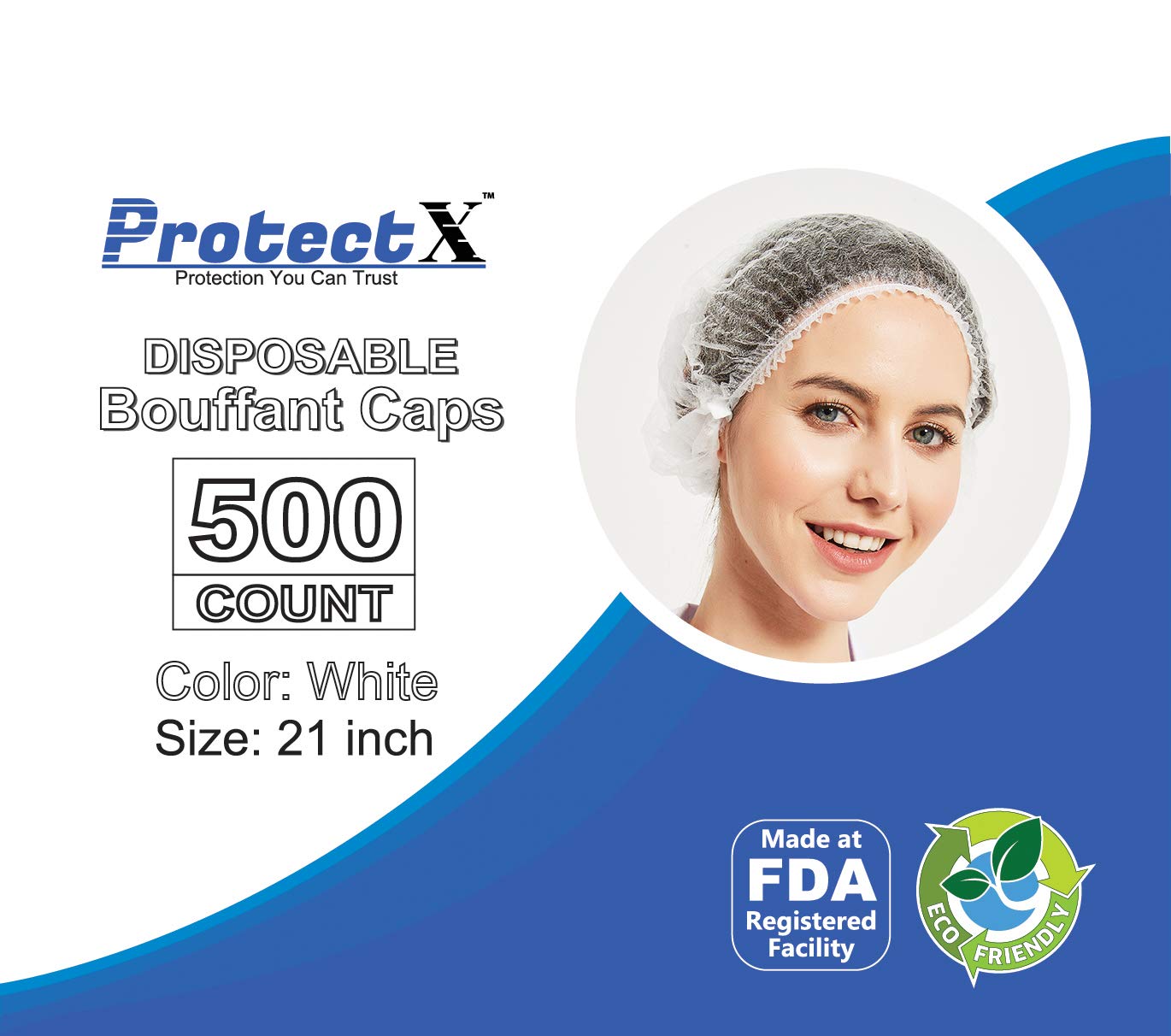 ProtectX Disposable Bouffant (Hair Net) Caps Hair Head Cover Nets 21” (White 500 pack)