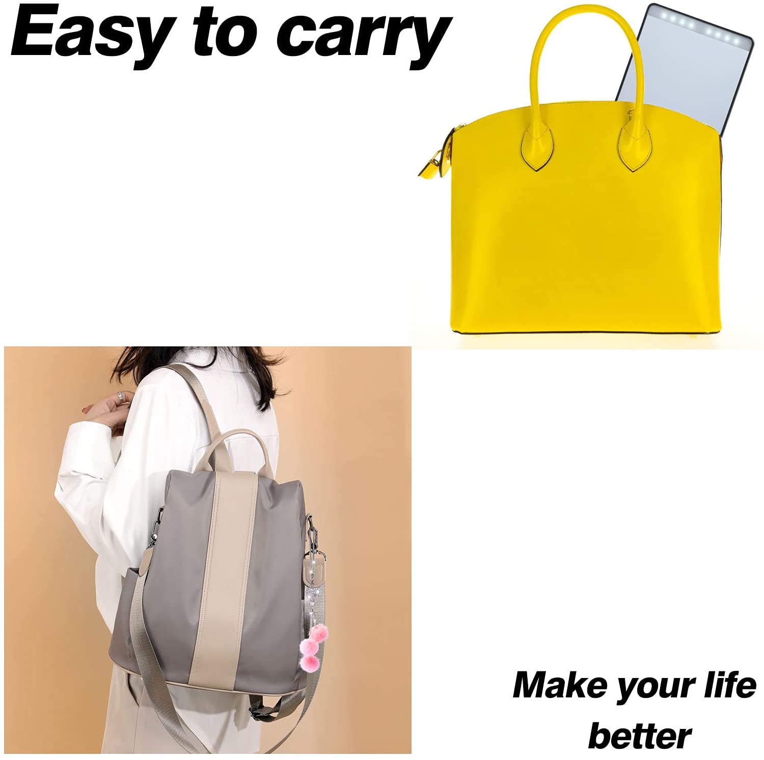 Car Visor Mirror Car Makeup Mirror with LED Lights for Car Truck SUV Rear View Mirror Sun-Shading Co