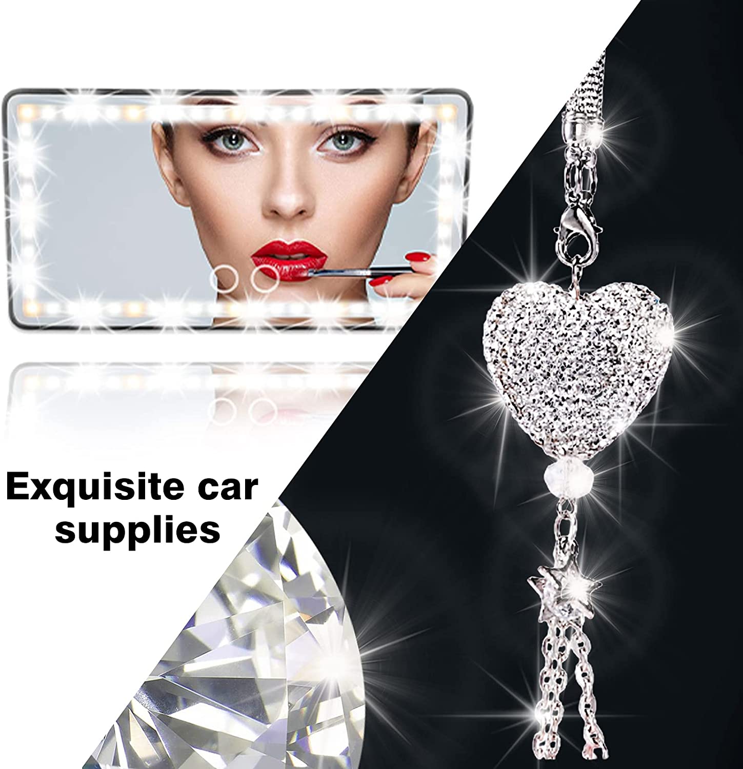 Car Visor Mirror Car Makeup Mirror with LED Lights for Car Truck SUV Rear View Mirror Sun-Shading Co