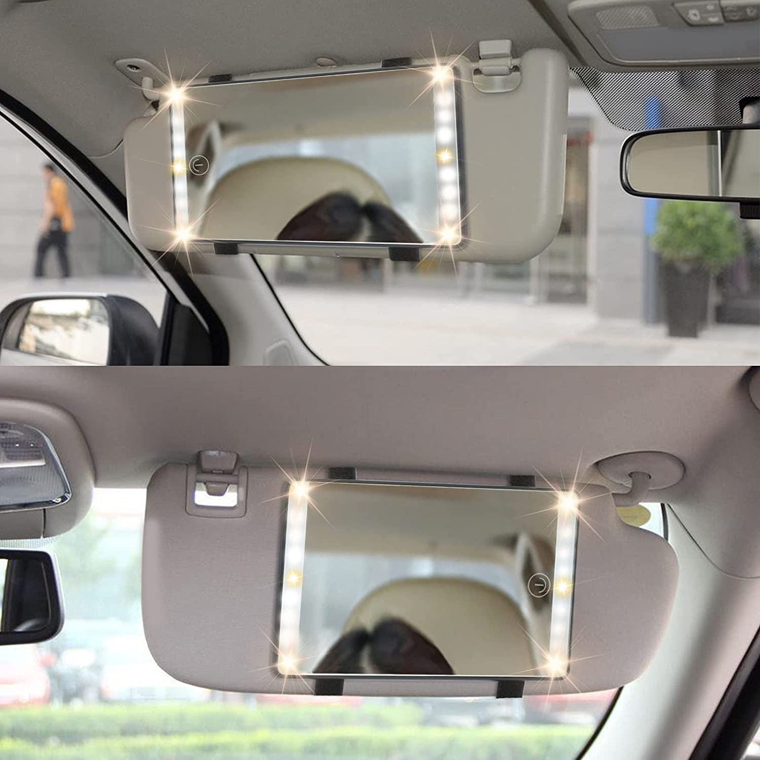Car Visor Mirror Car Makeup Mirror with LED Lights for Car Truck SUV Rear View Mirror Sun-Shading Co