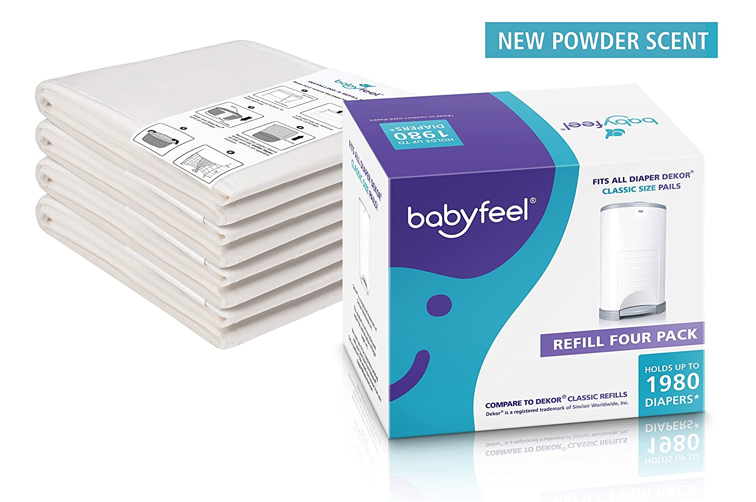 Babyfeel Refills Compatible with Dekor Classic Diaper Pails | 4 Pack | Exclusive 30% Extra Thickness