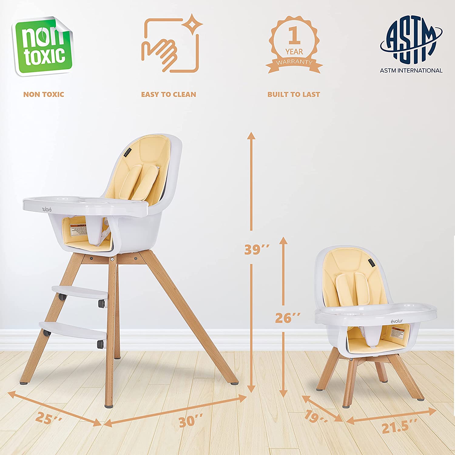 Evolur Zoodle 3in1 High Chair I Booster Feeding Chair I Modern Design
