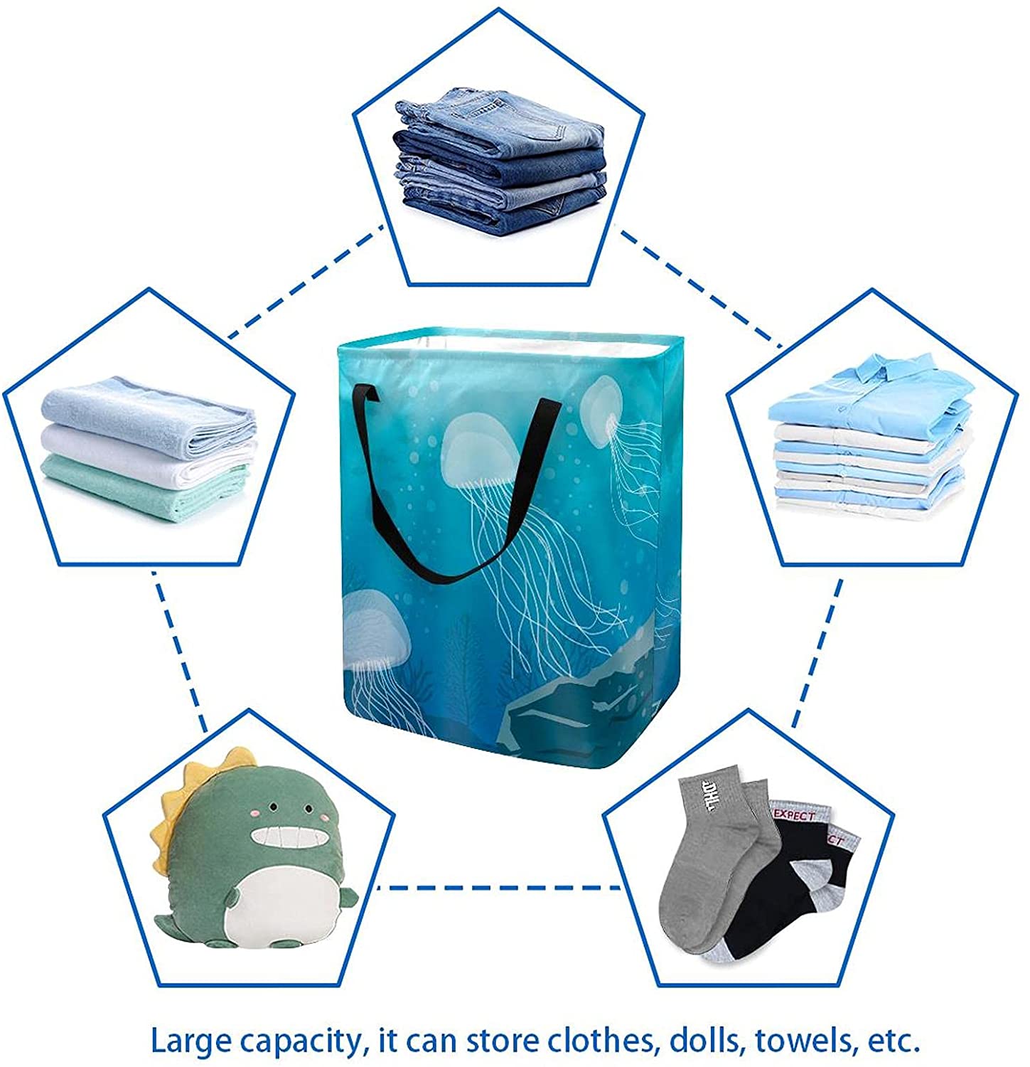 Laundry Hampers,Waterproof Folding Laundry Basket with Handles for Baby Nursery College Dorms Kids B