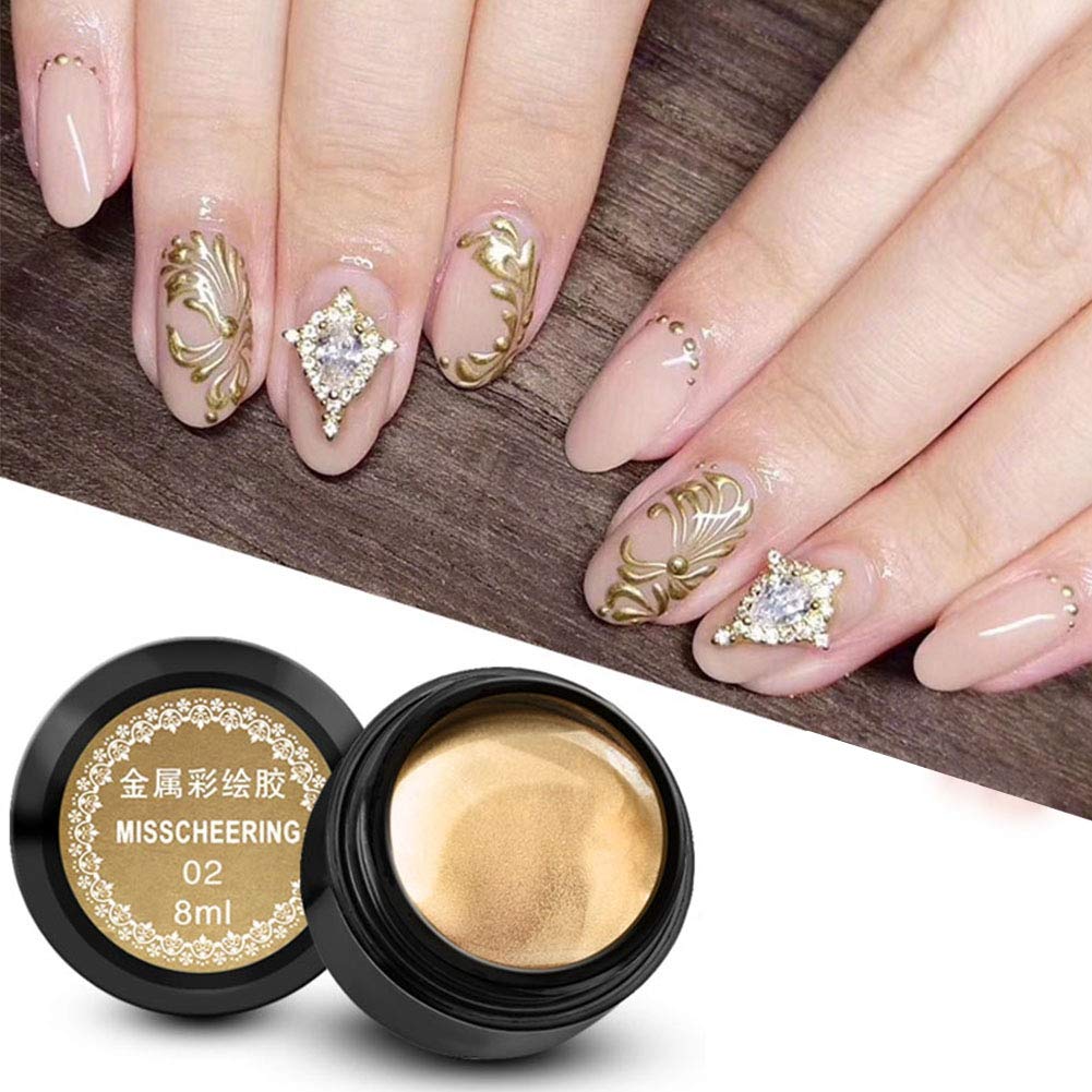 Ladies Manicure 8ml / Bottle Nail Painted Gel Metallic Nail Art UV Varnish Lacquer(Gold)