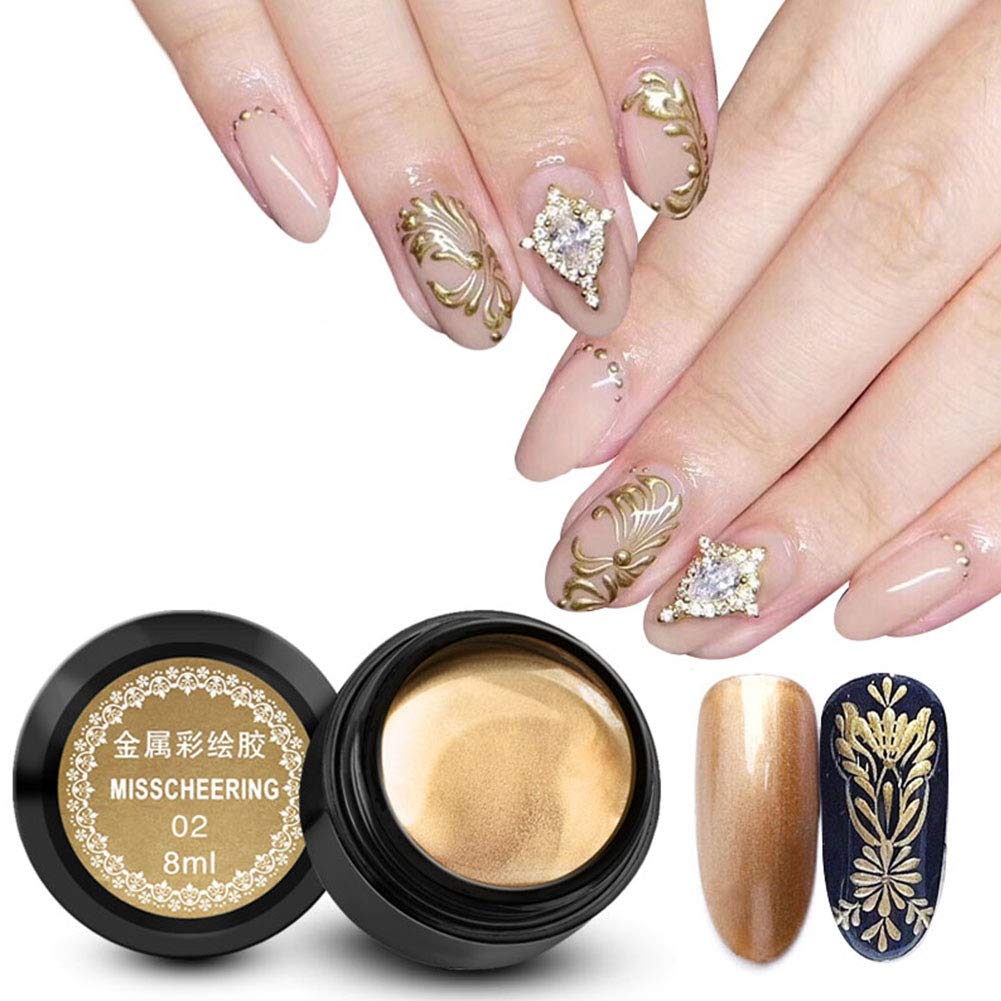 Ladies Manicure 8ml / Bottle Nail Painted Gel Metallic Nail Art UV Varnish Lacquer(Gold)