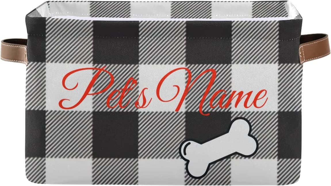 Black White Buffalo Plaid Personalised Pet Canvas toy basket, dog toy basket, pet basket, gifts her