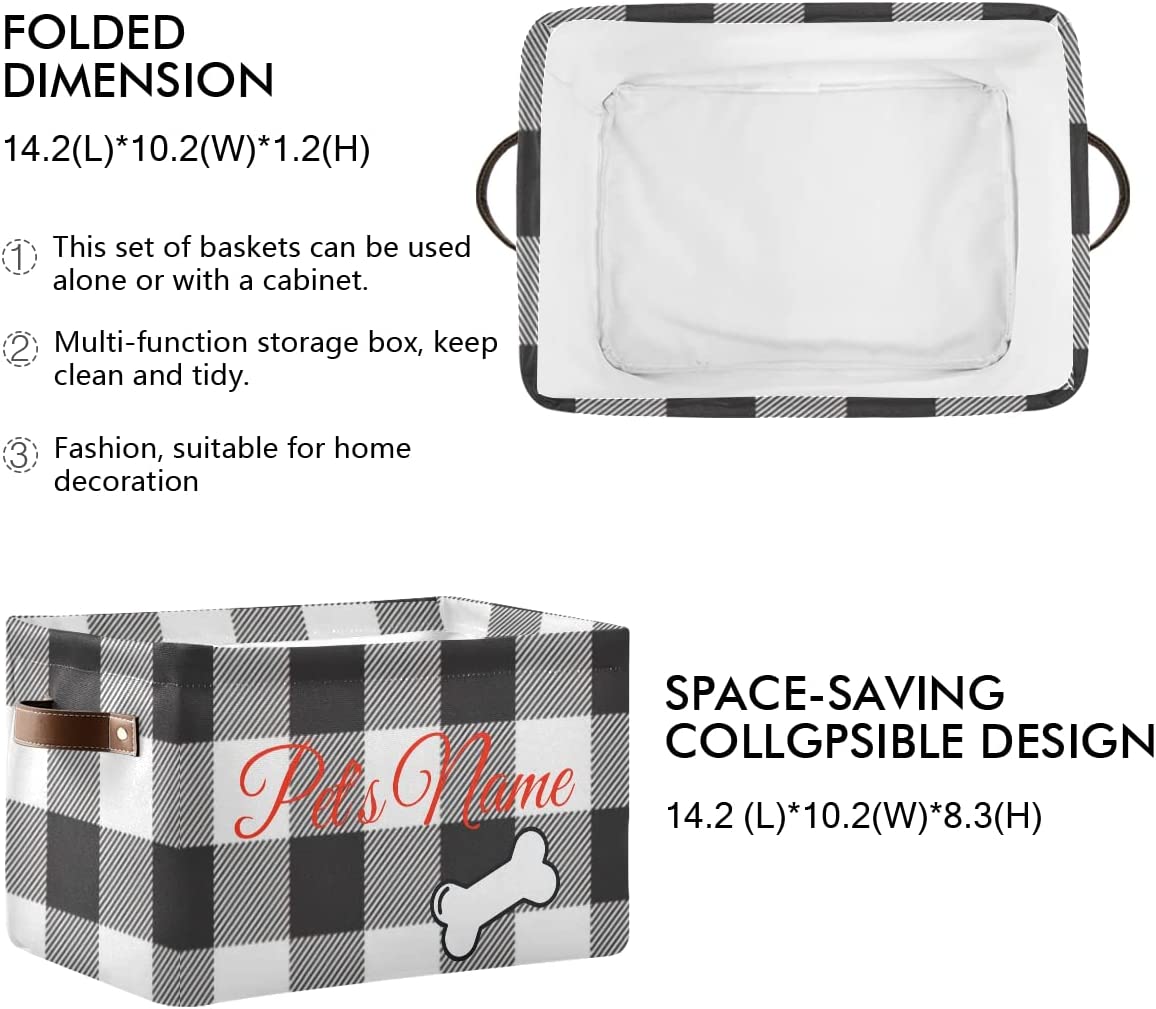 Black White Buffalo Plaid Personalised Pet Canvas toy basket, dog toy basket, pet basket, gifts her