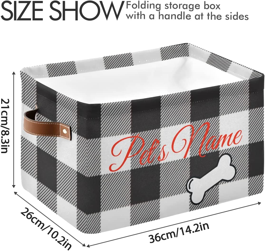 Black White Buffalo Plaid Personalised Pet Canvas toy basket, dog toy basket, pet basket, gifts her