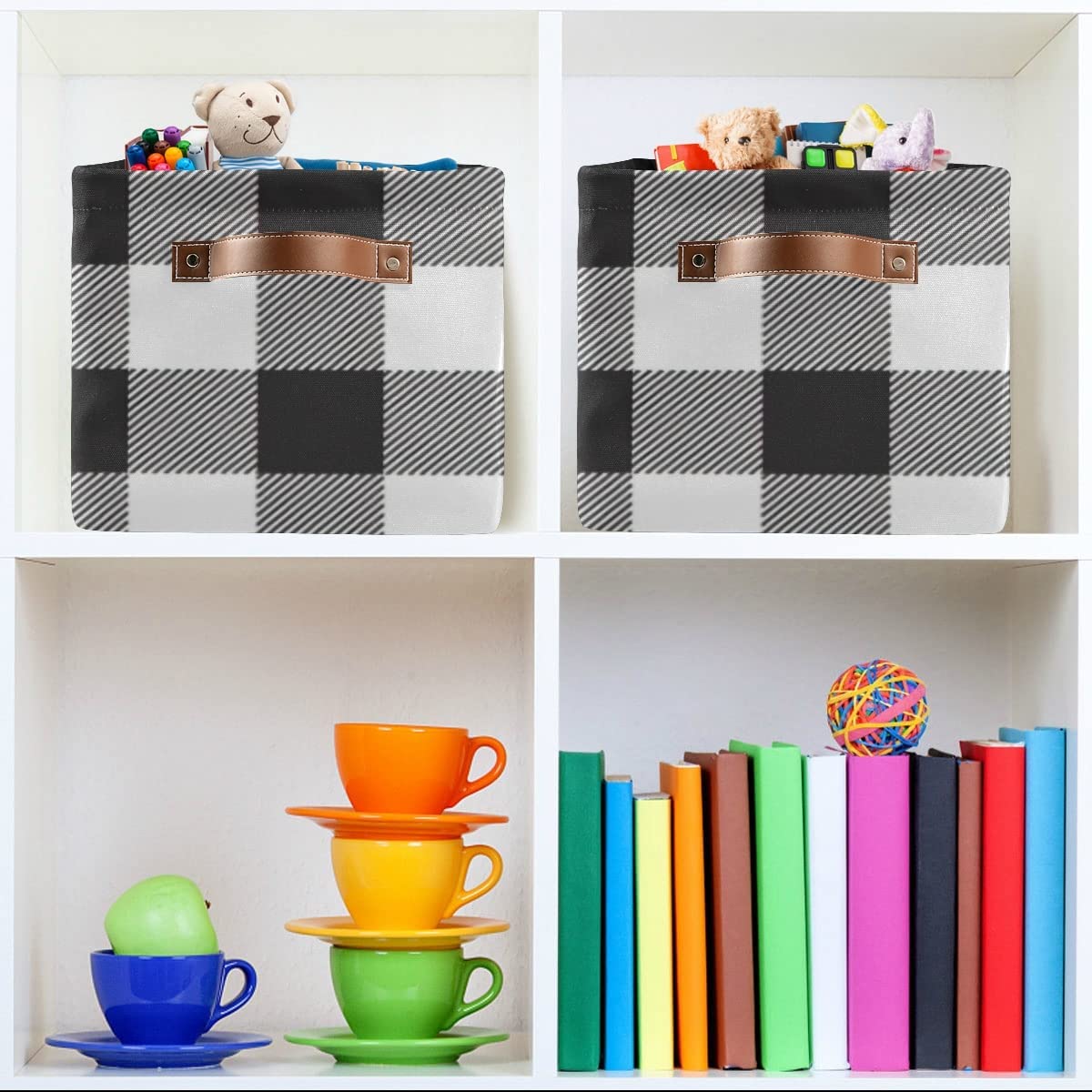 Black White Buffalo Plaid Personalised Pet Canvas toy basket, dog toy basket, pet basket, gifts her