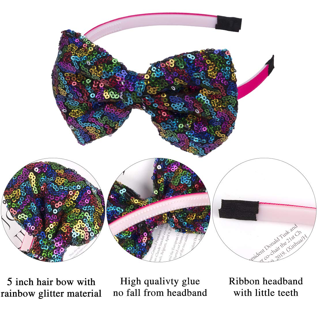 XIMA Girls Headband with Sequin Bows for Girls,Glitter Bows Hairband for Baby Girls Hair Accessories