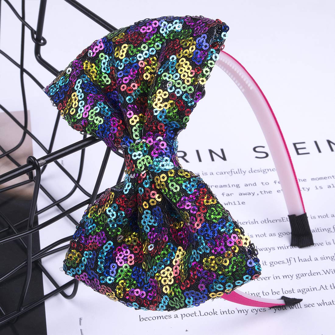 XIMA Girls Headband with Sequin Bows for Girls,Glitter Bows Hairband for Baby Girls Hair Accessories