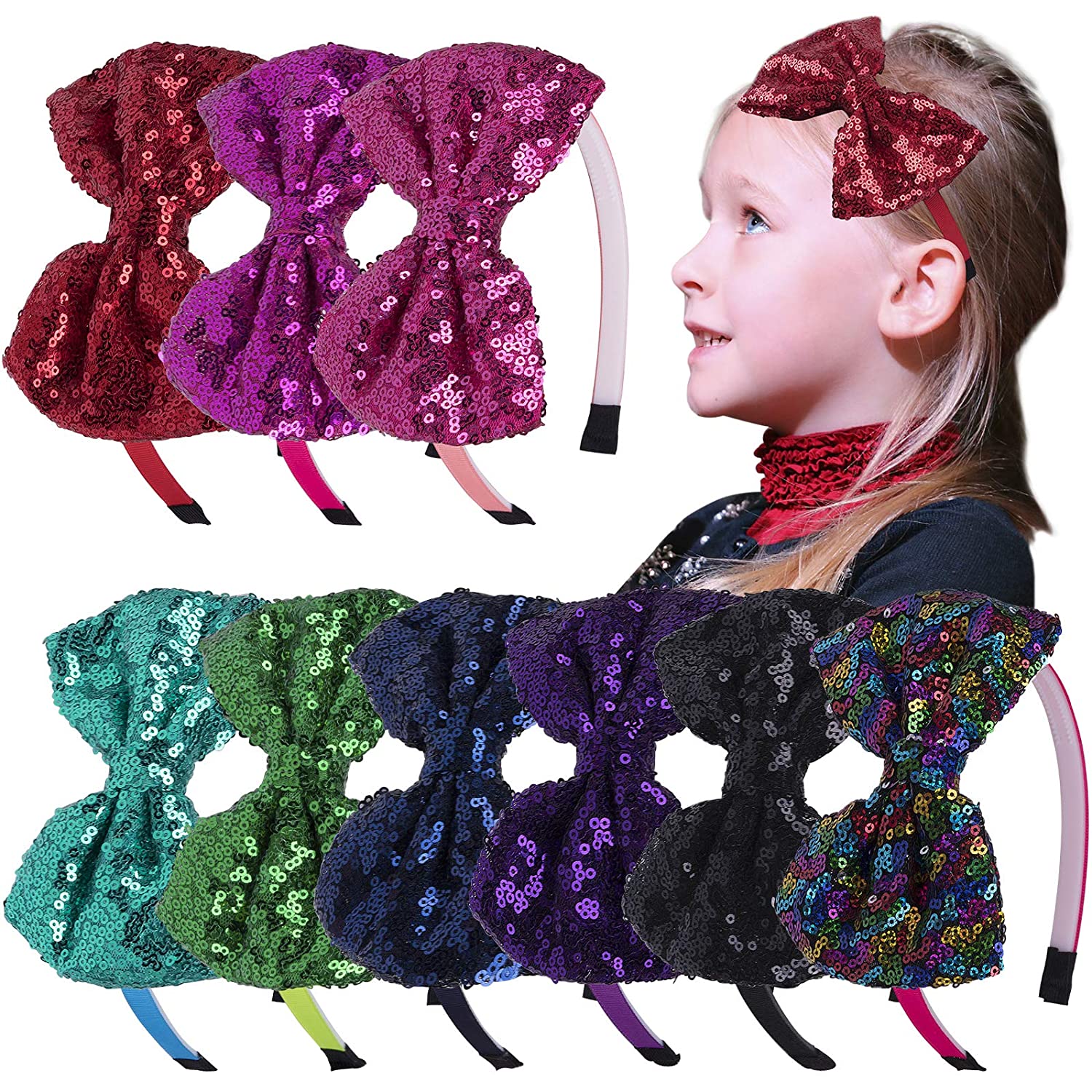 XIMA Girls Headband with Sequin Bows for Girls,Glitter Bows Hairband for Baby Girls Hair Accessories
