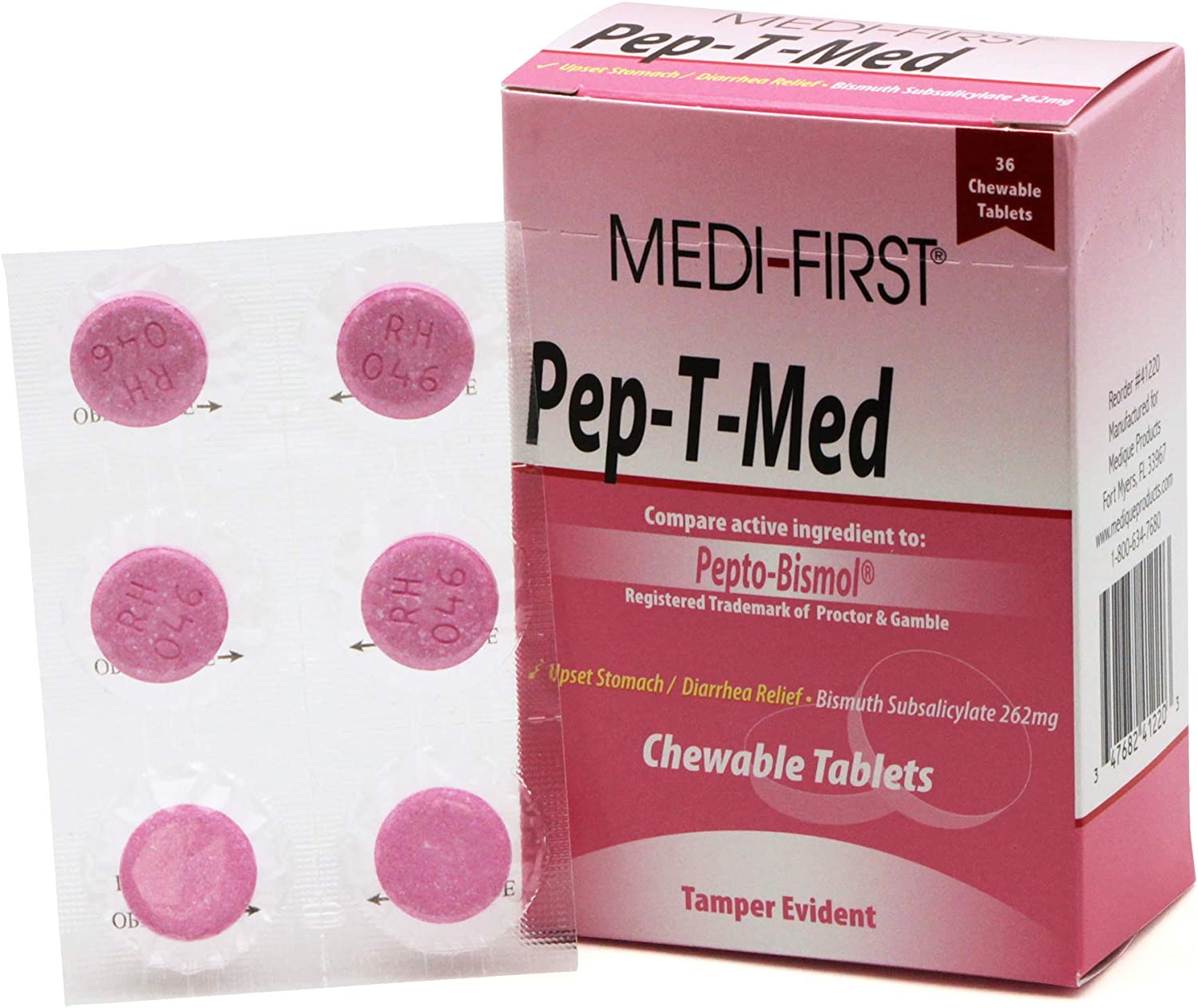 Medique MediFirst 41220 PEPTMED Chewable Antacid Diarrhea Relief
