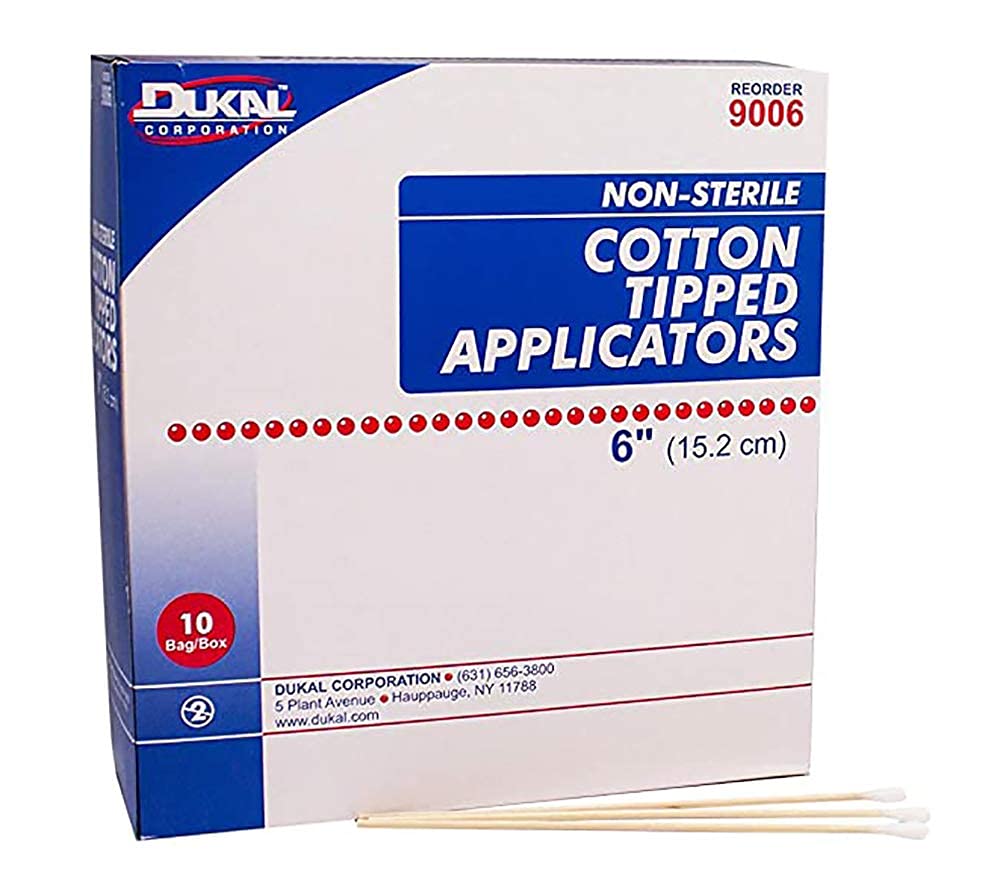 Dukal Cotton Tipped Applicators 6 inch. Pack of 1000 Swabsticks. Wood Shaft, 100% Cotton tip. Non-st