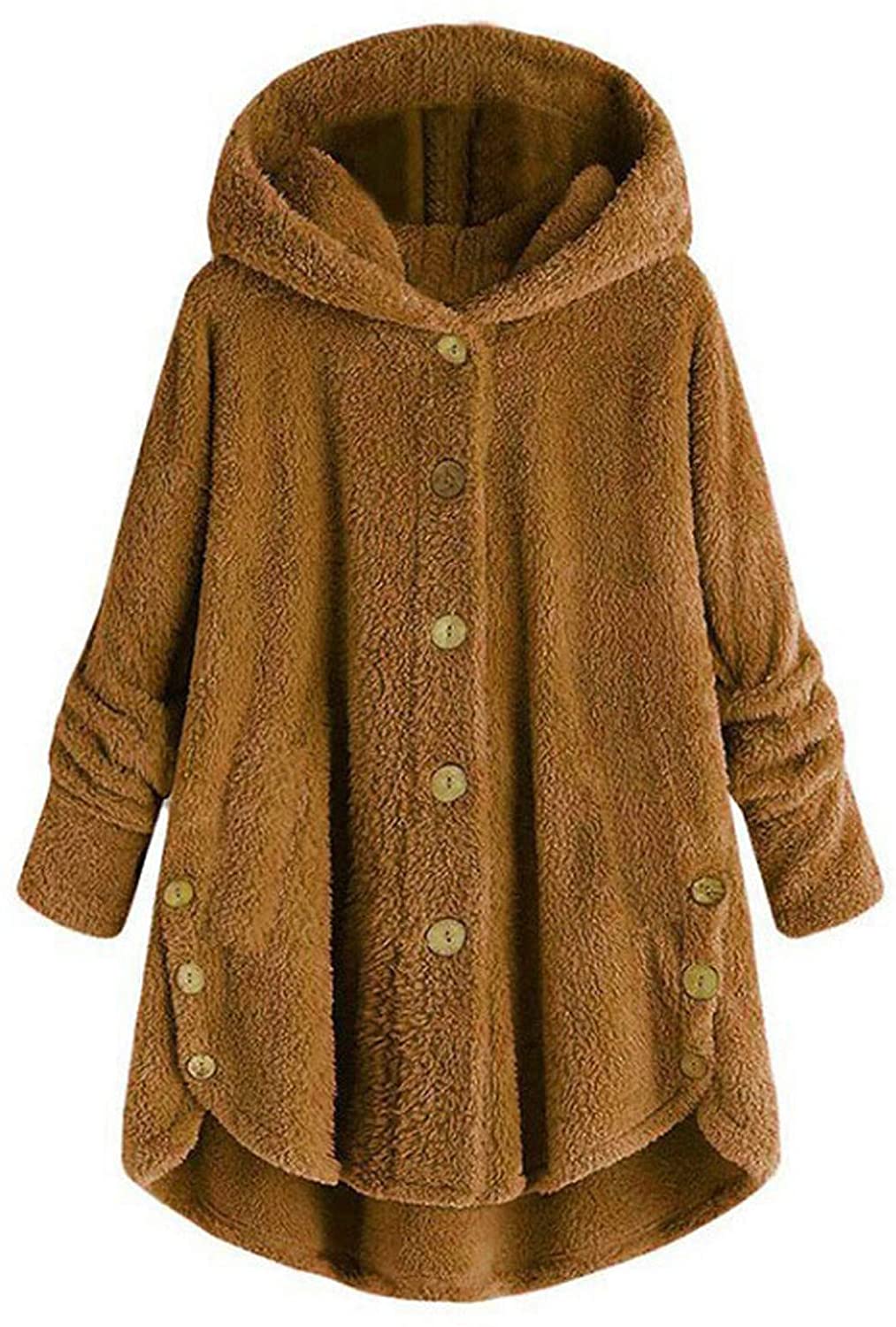 Dosoop Women Winter Hoodies Coat Loose Sweatshirt Plus Size Outerwear Button Plush Tops Hooded Cardi