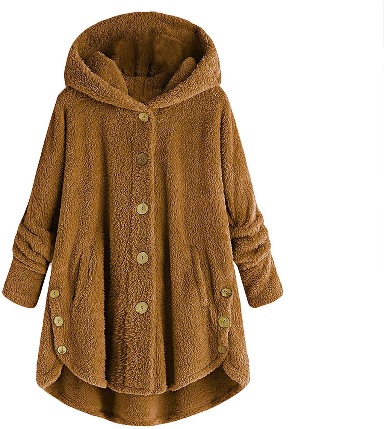 Dosoop Women Winter Hoodies Coat Loose Sweatshirt Plus Size Outerwear Button Plush Tops Hooded Cardi