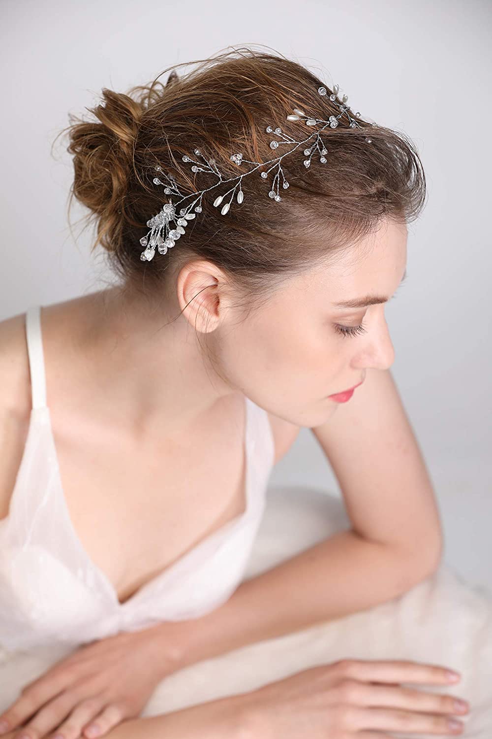 fxmimior Bride Hair Accessories Crystal Hair Vine Earrings Sets Headband Wedding Hair Comb Evening P