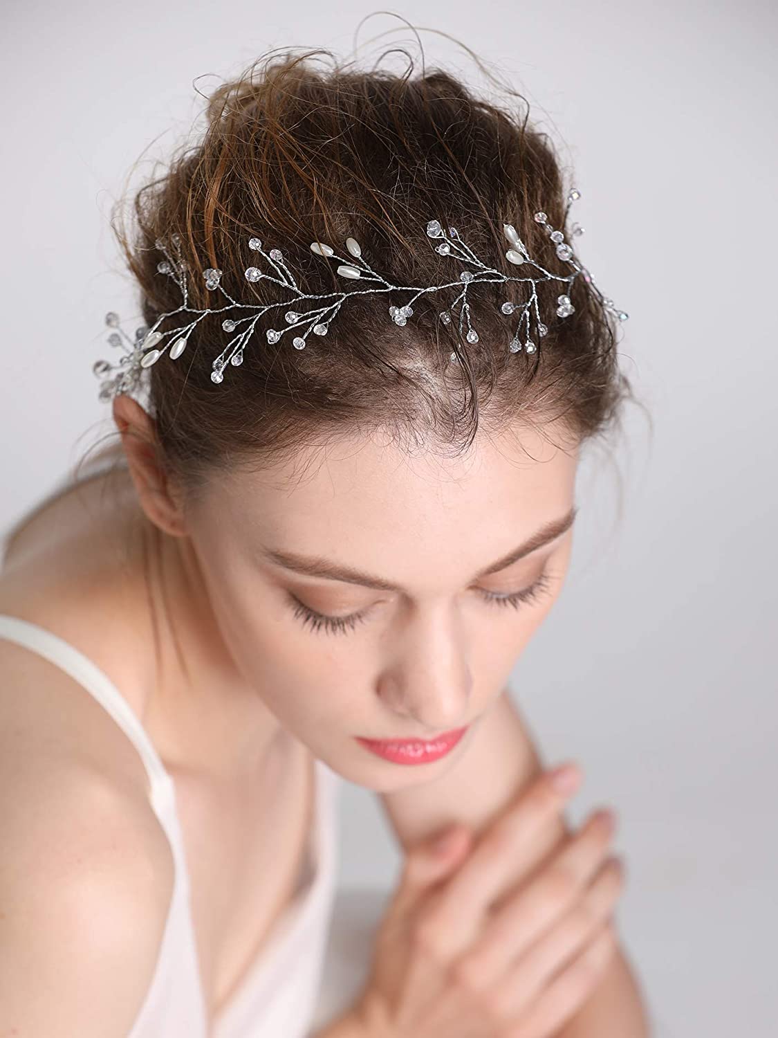 fxmimior Bride Hair Accessories Crystal Hair Vine Earrings Sets Headband Wedding Hair Comb Evening P