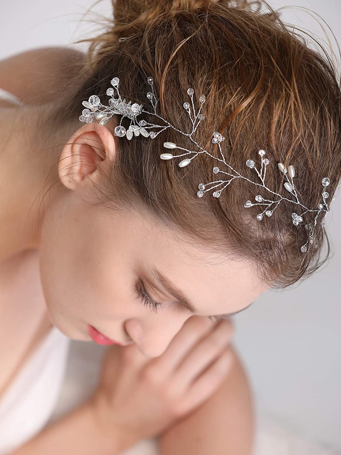 fxmimior Bride Hair Accessories Crystal Hair Vine Earrings Sets Headband Wedding Hair Comb Evening P