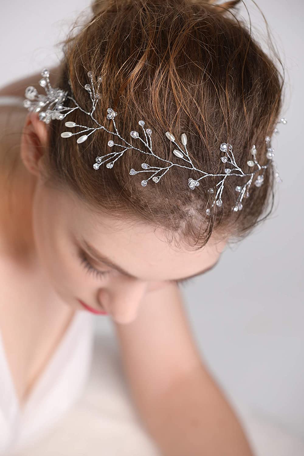 fxmimior Bride Hair Accessories Crystal Hair Vine Earrings Sets Headband Wedding Hair Comb Evening P