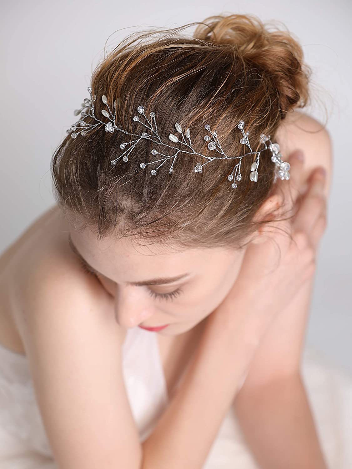 fxmimior Bride Hair Accessories Crystal Hair Vine Earrings Sets Headband Wedding Hair Comb Evening P