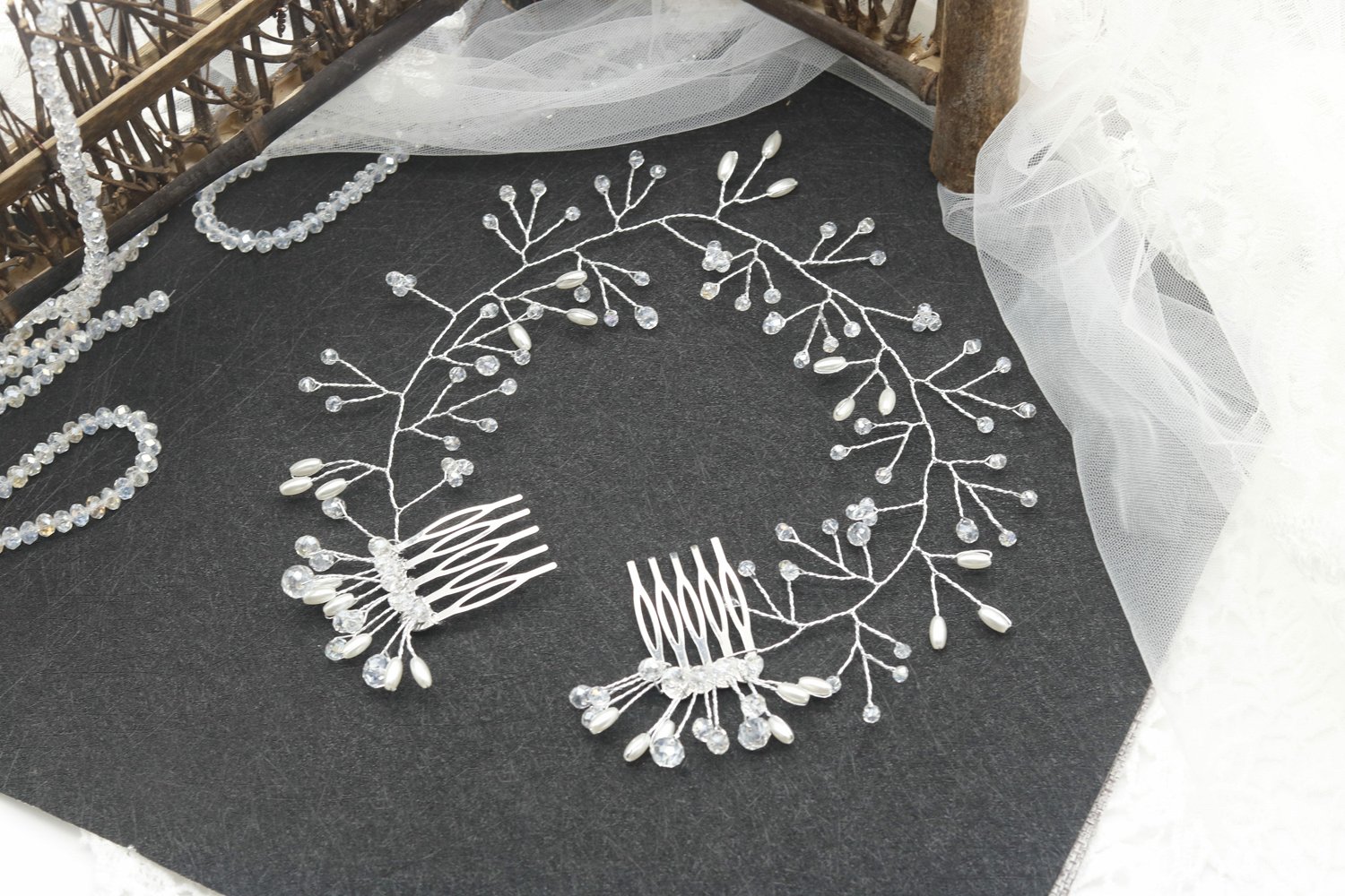 fxmimior Bride Hair Accessories Crystal Hair Vine Earrings Sets Headband Wedding Hair Comb Evening P